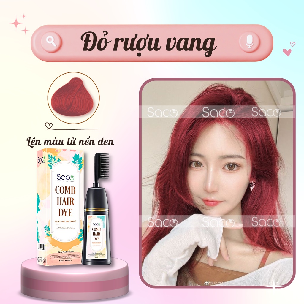 Lược nhuộm tóc thần thánh Saco Đỏ Rượu Vang không cần tẩy hay nâng tone chai 400ml