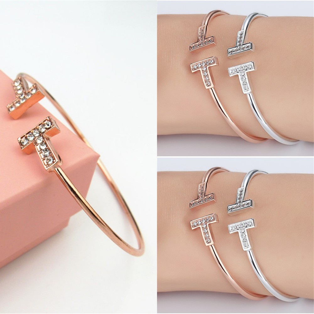 Vòng tay hở đính hạt đá zircon đơn giản thời trang