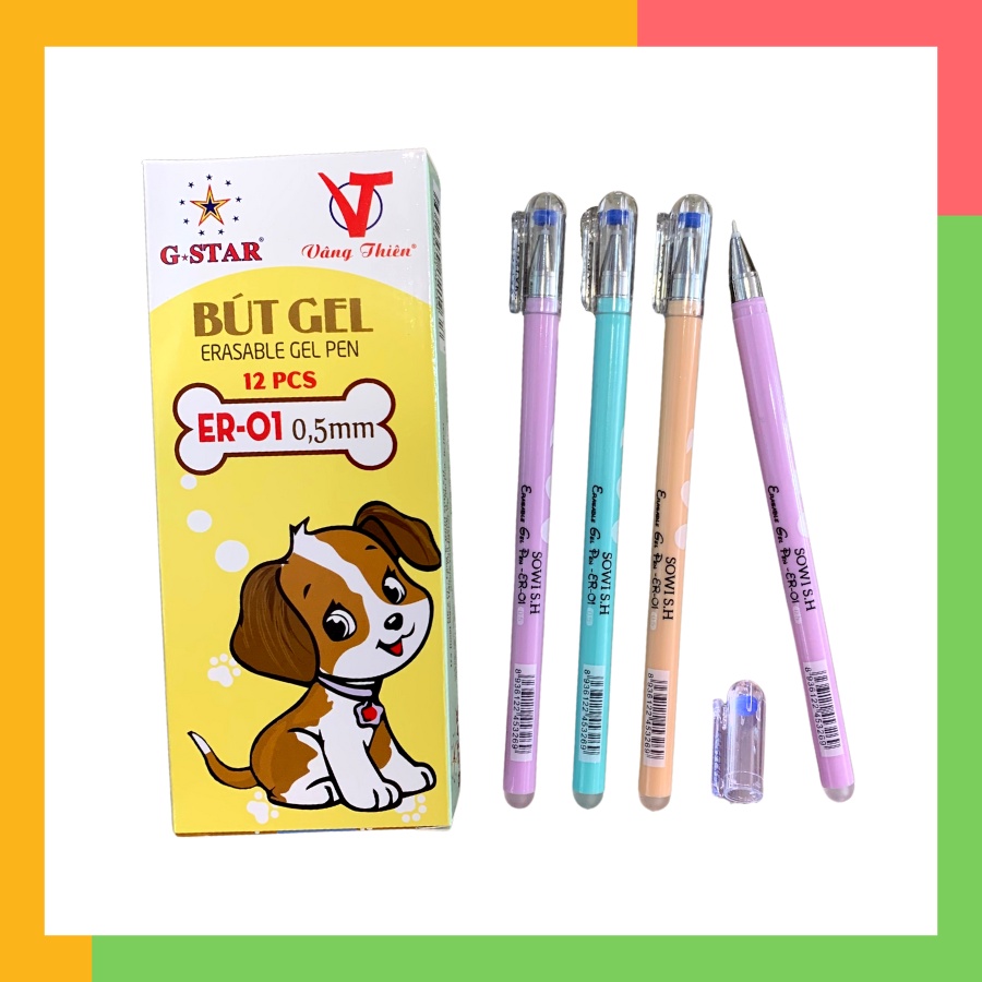 Hộp 12 cây bút viết gel xóa được 0.5mm Gstar ER01 mực xanh, tím, ống mực dung tích lớn chất lượng cao