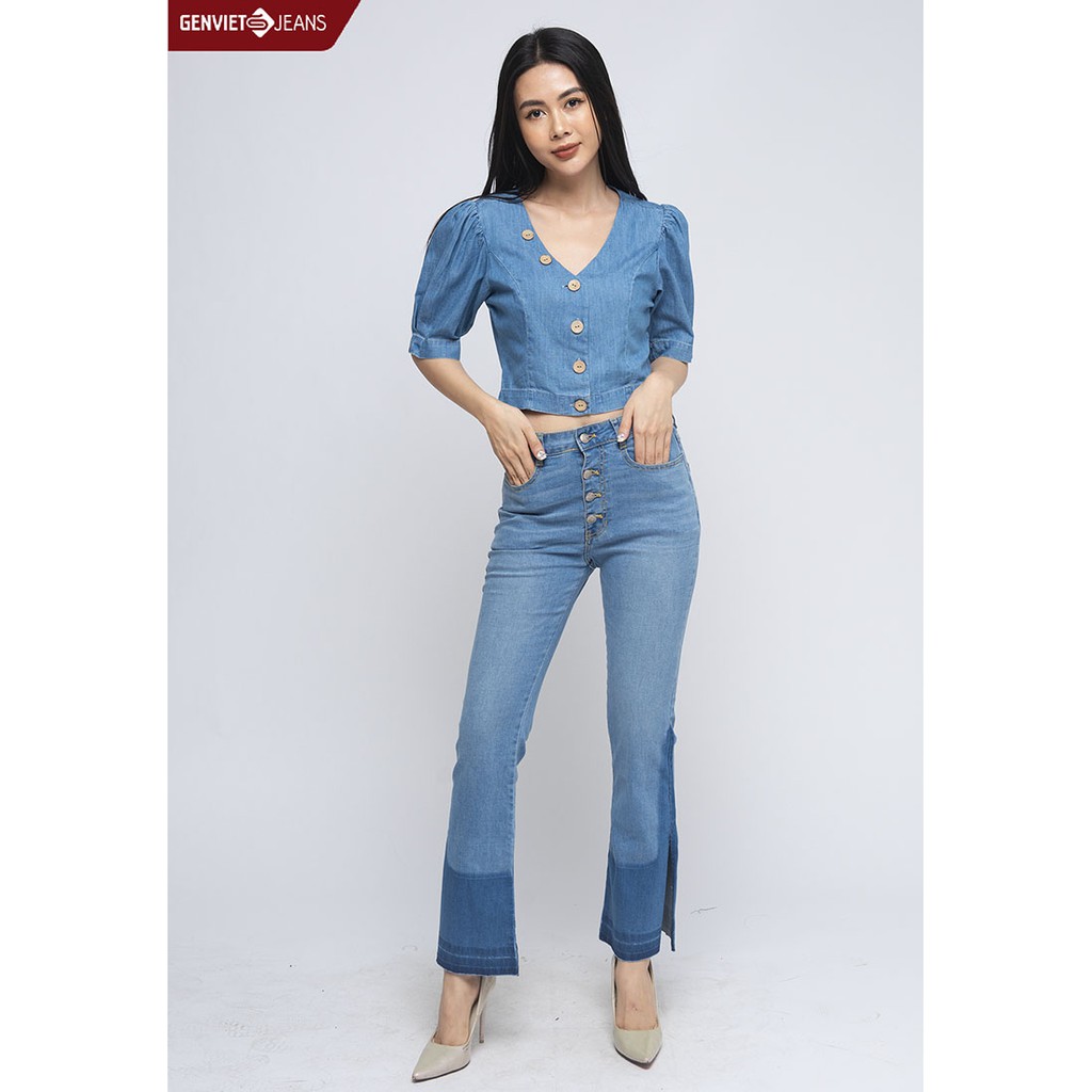 Quần Dài Jeans Nữ Ống Loe Xe Gấu XQ110J930 GENVIE