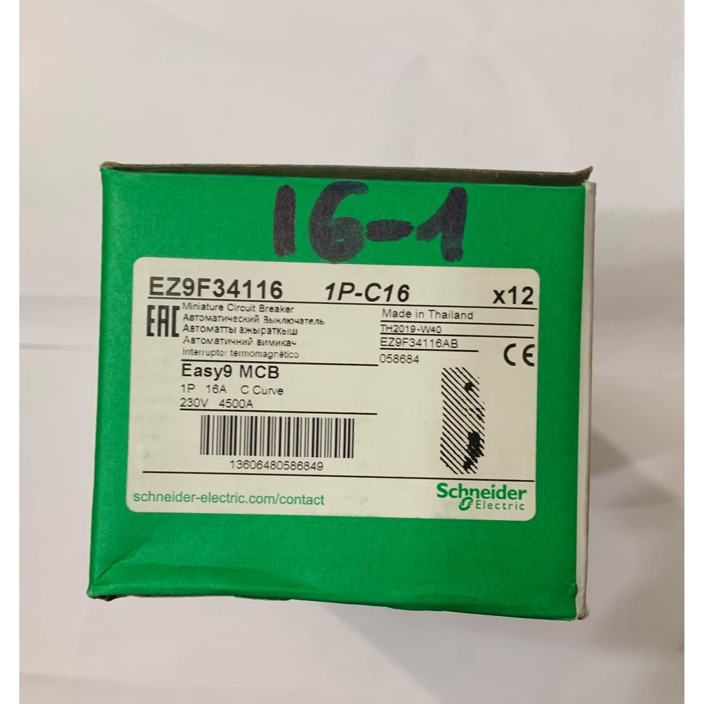 Át 1 pha 16A EZ9F34116, Attomat Schneider hàng hãng