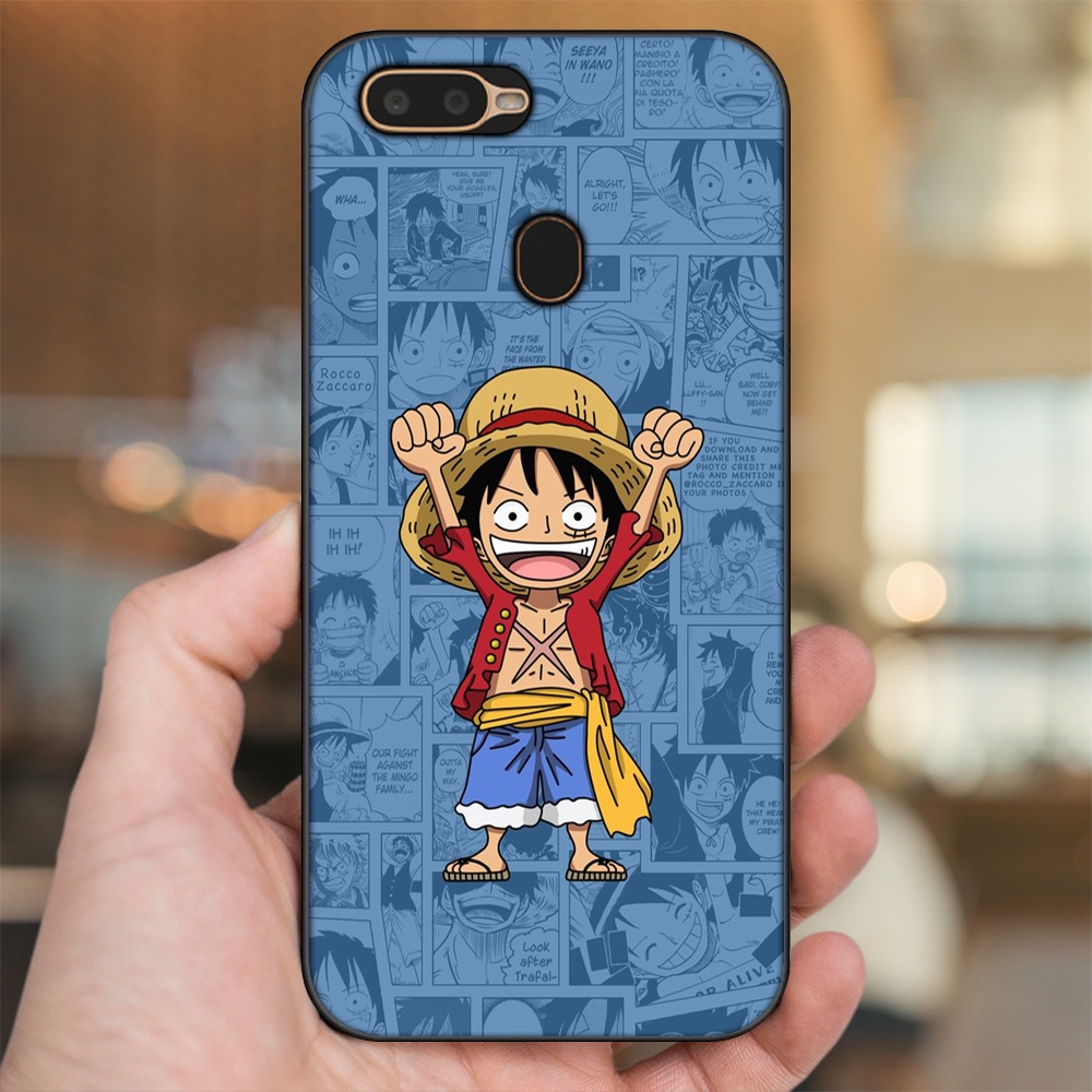 Ốp lưng Oppo A5S, A7, A12, F9 viền đen in hình Luffy One Piece