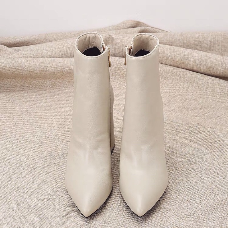 Boots cổ ngắn da trơn và da nhũ. xuất Uk