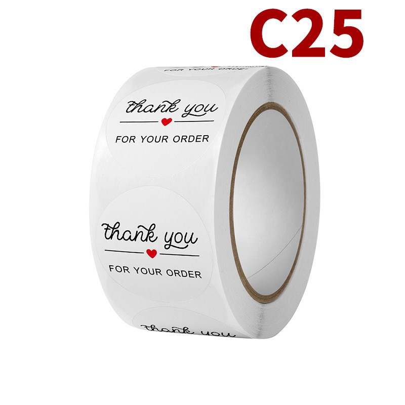 Cuộn 500 tem Sticker Thank you in màu tự dính - Tem cảm ơn siêu dễ thương nền trắng