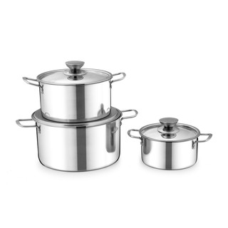 Bộ nồi inox 3 cái 1 đáy SUNHOUSE SH114, Màu Bạc, Dùng Cho Bếp Gas, Bếp Từ, Bếp Hồng Ngoại