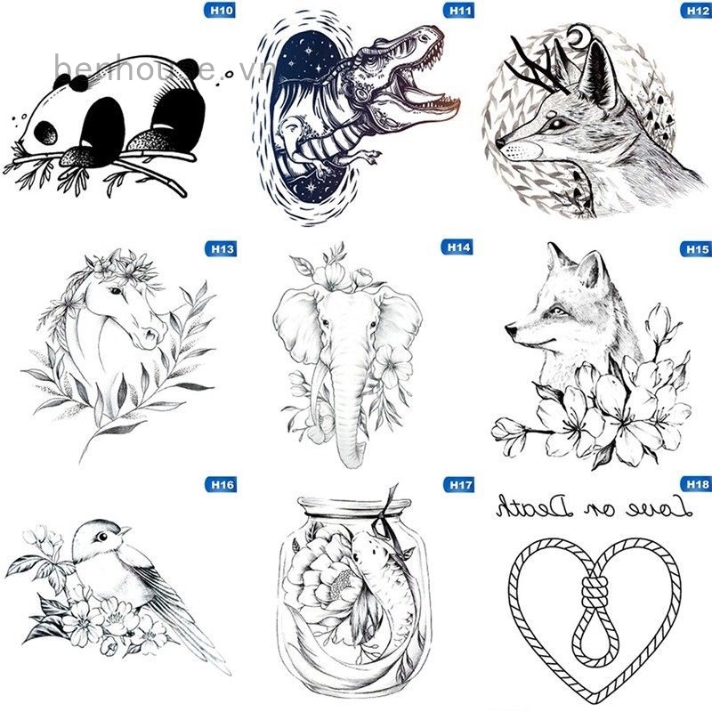 Miếng dán xăm tạm thời họa tiết đen trắng cá tính thời trang