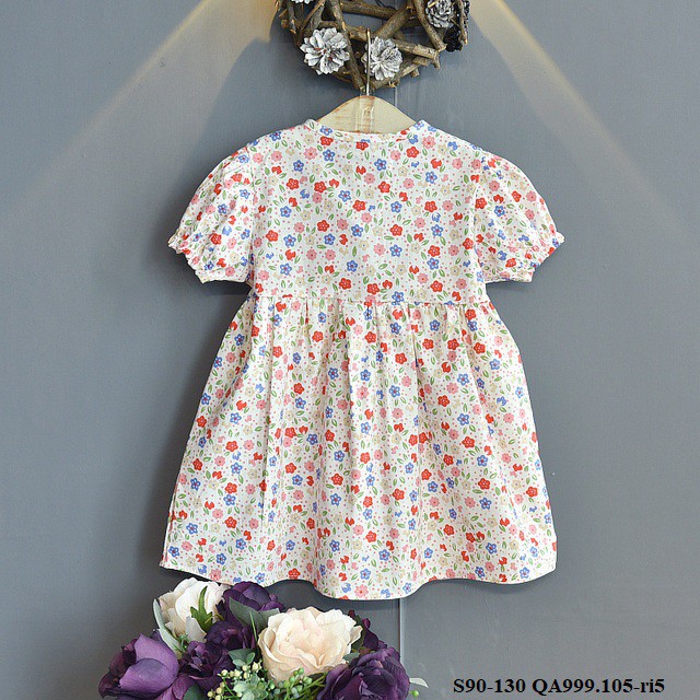 Váy hoa cổ ren QA999.105 đầm hoa điệu xinh size  S90-130 cho bé gái
