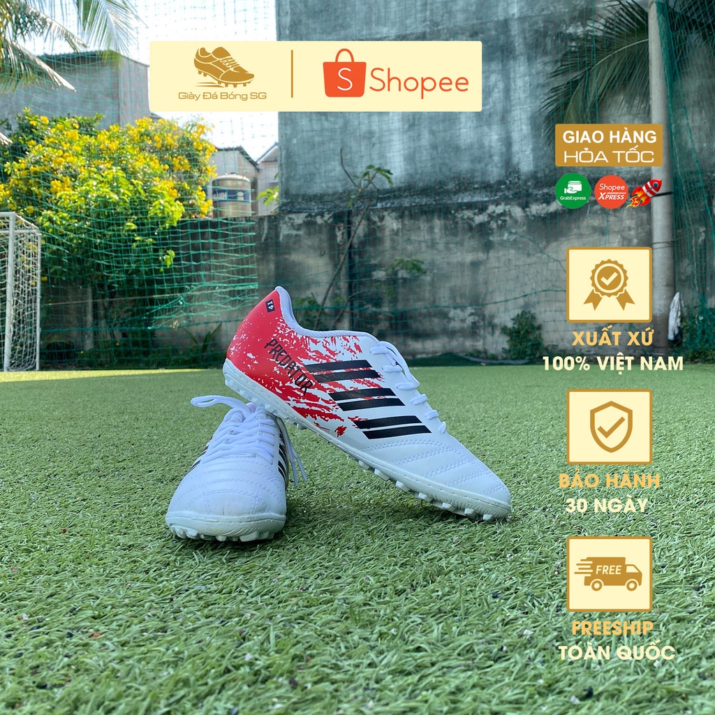 Giày đá bóng ⚡ PREDATOR ⚡ giày đá banh sân cỏ nhân tạo đã khâu đế 100% - Màu Trắng Đỏ