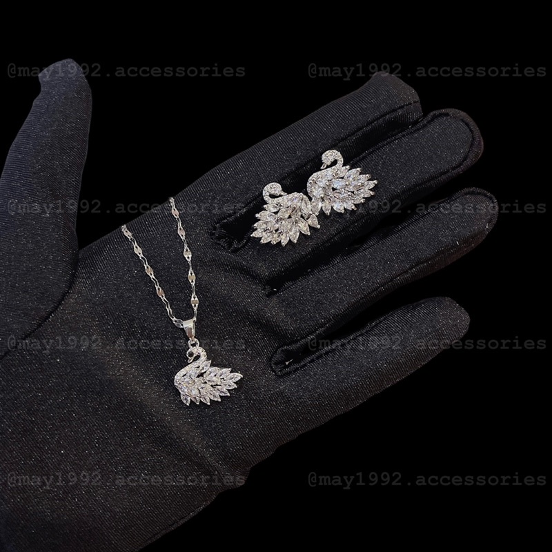 Bộ bông tai, dây chuyền bạc 925 đính đá sáng đẹp - may1992.accessorie