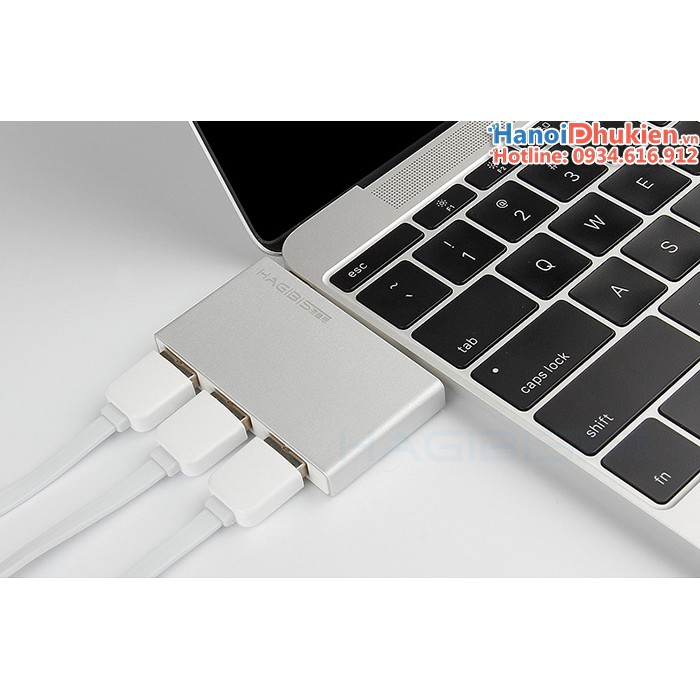 Bộ chia USB Type C ra 3 cổng USB vỏ nhôm Hagibis cho New Macbook, Dell XPS