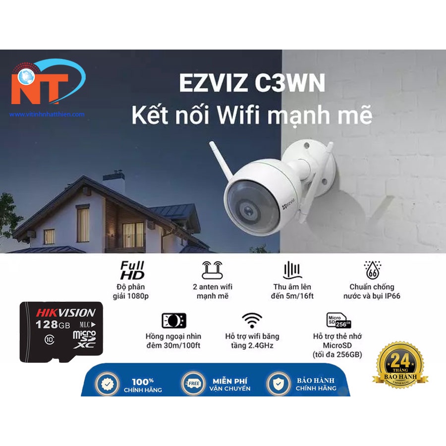 Camera ip wifi ngoài trời EZVIZ C3WN 1080P - Ezviz C6N Xoay 360 độ, Hổ trợ thẻ nhớ 128G - Bảo hành chính hãng 24 tháng