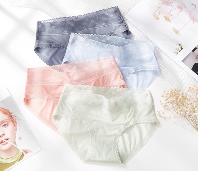 [Có size XL] Quần lót lụa lạnh CAO CẤP viền ren tim cạp cao không lộ viền cực dễ thương (Luôn che tên sản phẩm) | BigBuy360 - bigbuy360.vn