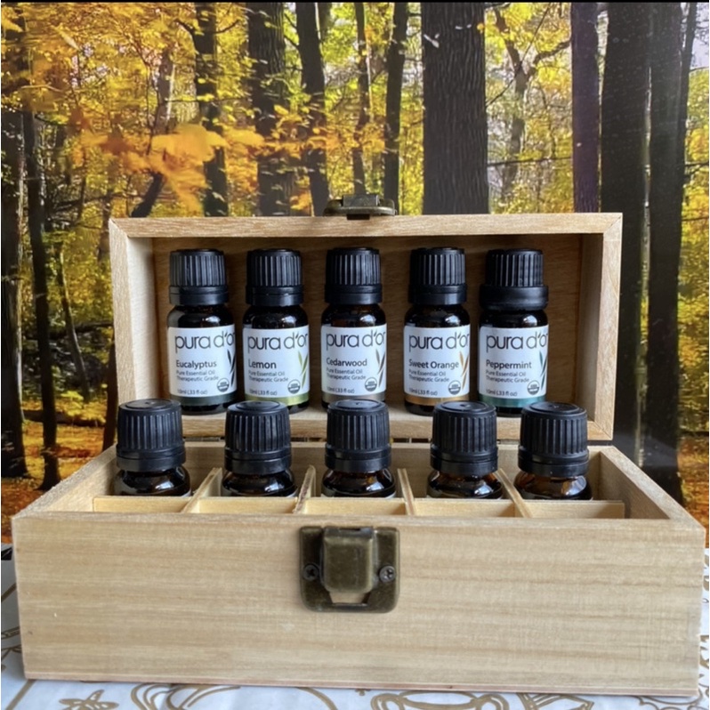 Set tinh dầu thiên nhiên cao cấp PURA D’OR organic nguyên chất 10 lọ thơm phòng của Mỹ