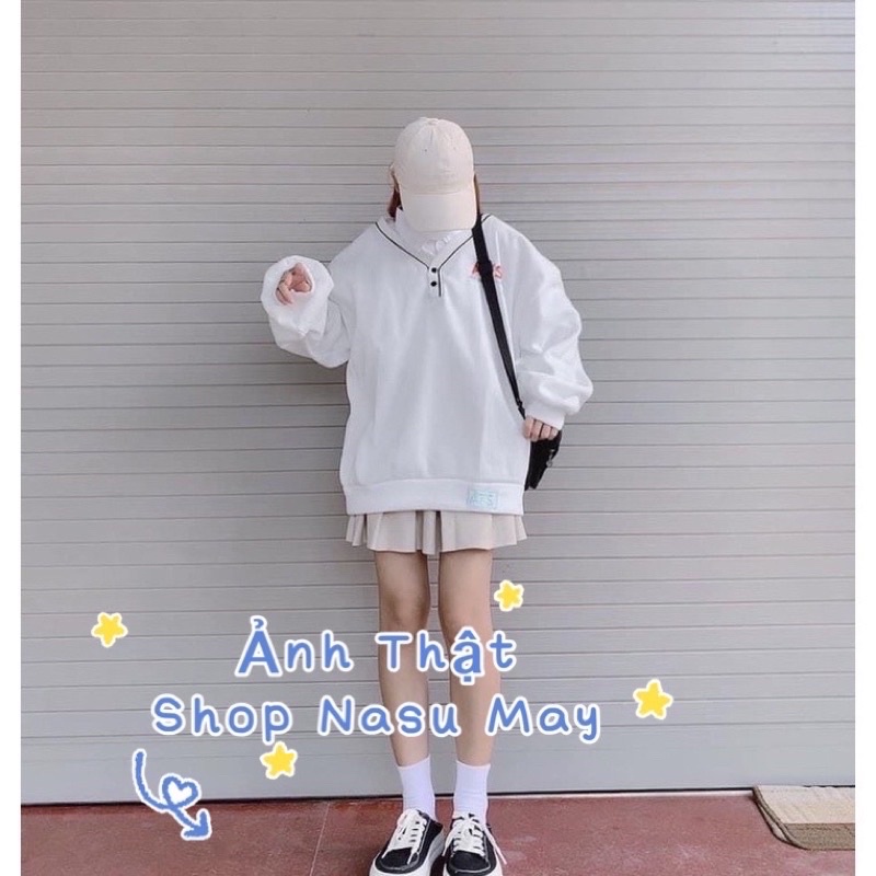 Áo Sweeter Thun Form Rộng Nỉ Nữ Cúc Cổ ATS Nam Nữ Trắng Xanh- Than- Boss | BigBuy360 - bigbuy360.vn