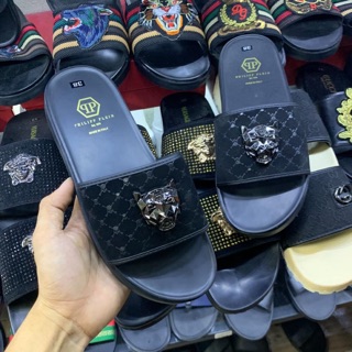 Dép Nam Philipp Plein Đính mặt báo, đế cao cực chất - Dép quai ngang nam