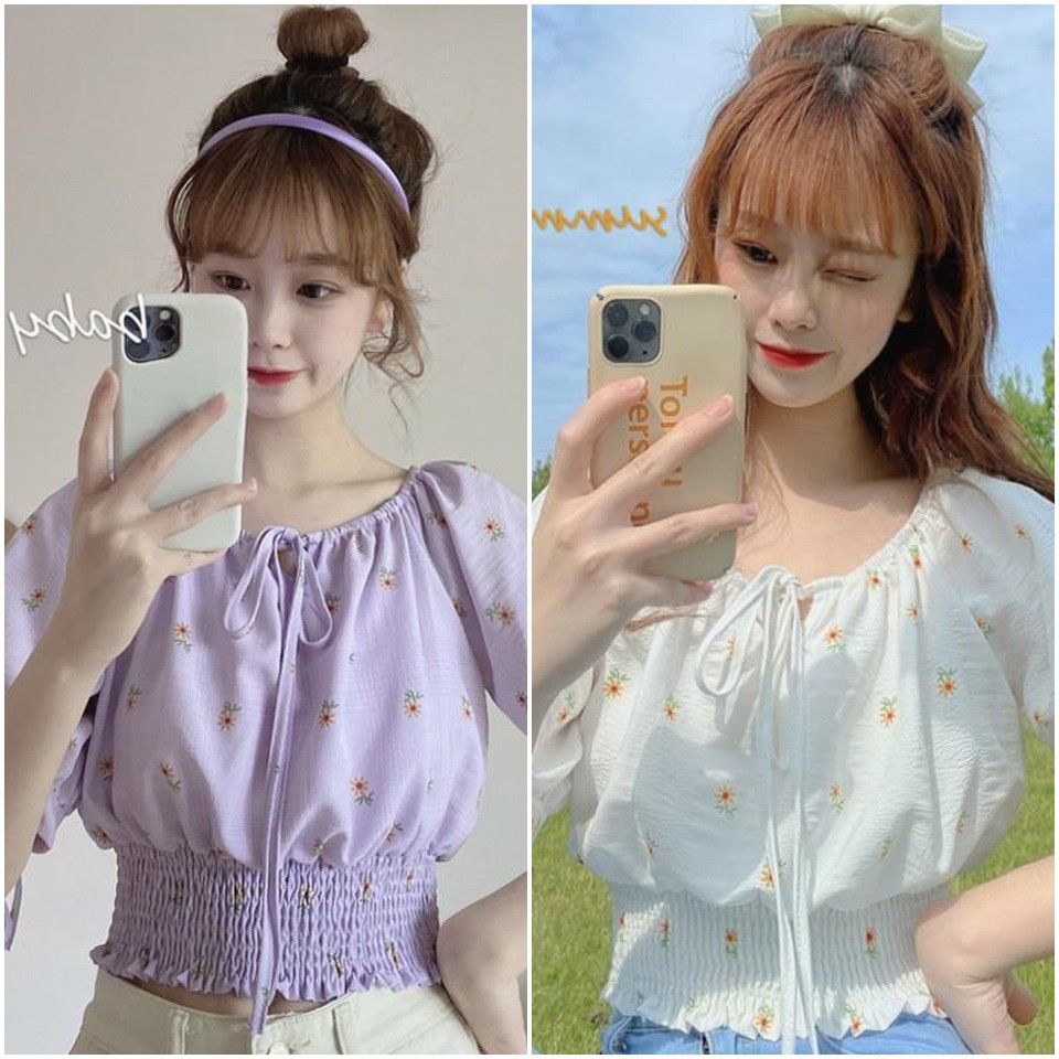 ÁO KIỂU SƠ MI HOA NHÍ TRỄ VAI PHỐI NƠ ULZZANG - LÀM ĐẸP GIÁ SỈ GB179
