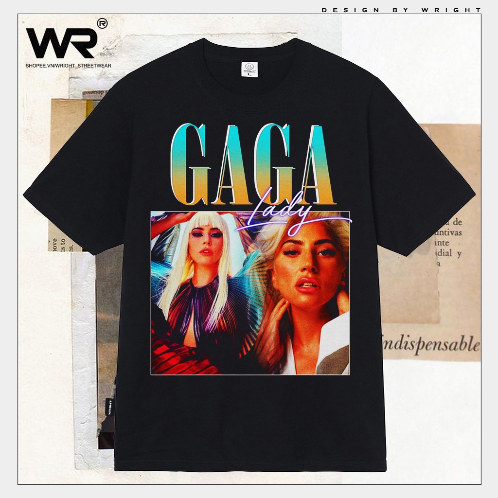 Áo thun Wright Gaga lady nữ ca sĩ phong cách vintage Âu Mỹ cotton form rộng