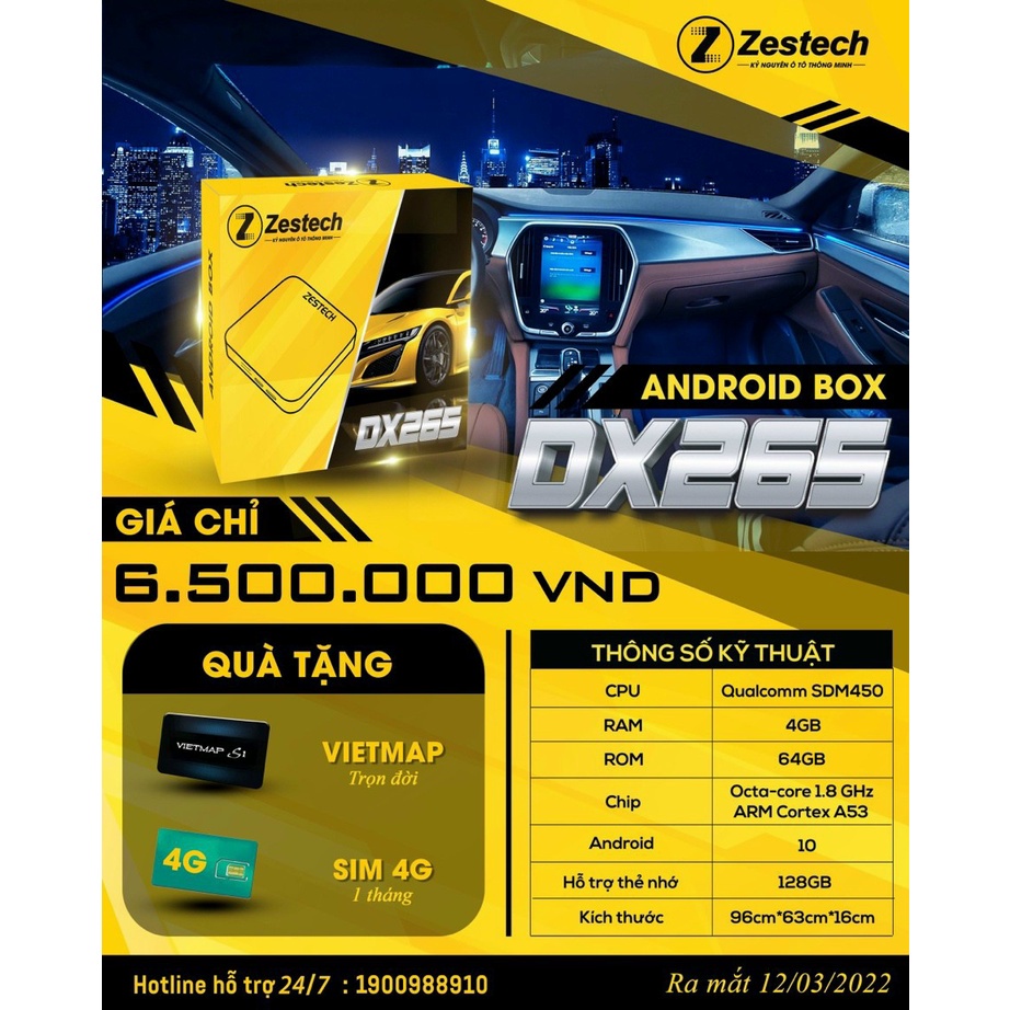 Android Box Zestech DX265 dành cho Ô Tô -  Tặng Sim 4G, Vietmap bản quyền, Phần mềm giọng nói Kiki