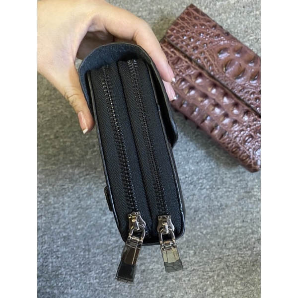 Ví cầm tay Nam - Vân Cá sấu - 22x13x4.5cm - Da thật 100%