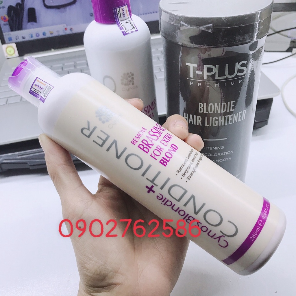 combo Bột tẩy tóc Tplus +Cặp Gội Xả Khử Vàng CYNOS Remove Brassiness For Extra Blond 280ml