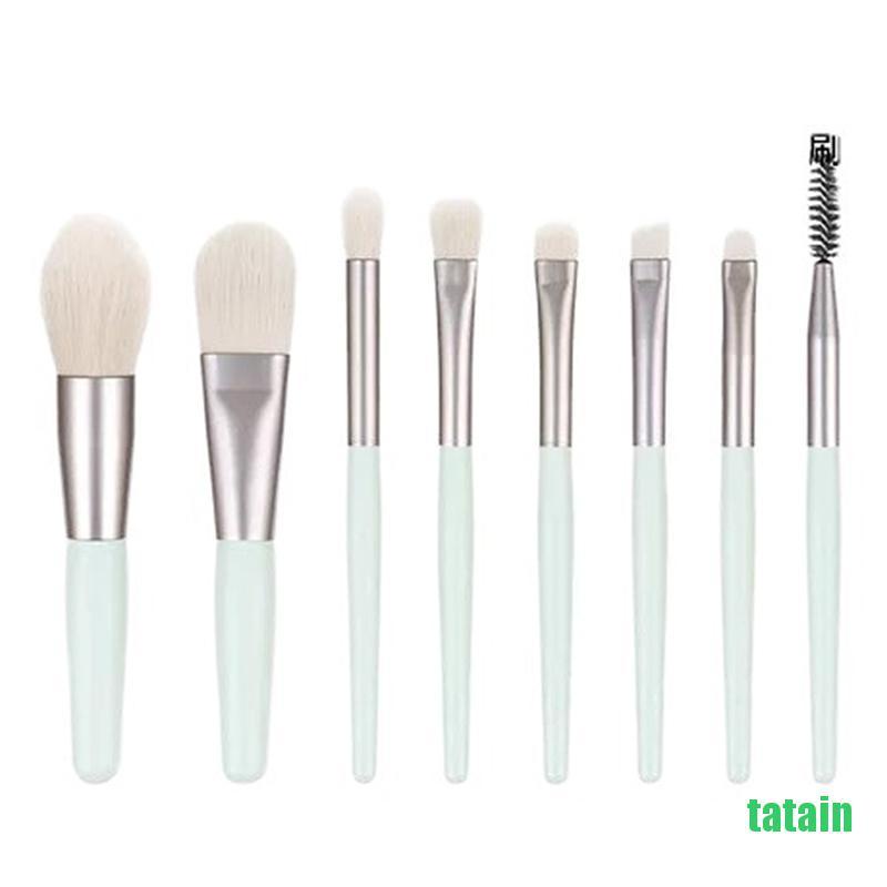 [Hàng mới về] Bộ 8 cọ trang điểm mini cán gỗ mềm mại dành cho người mới bắt đầu