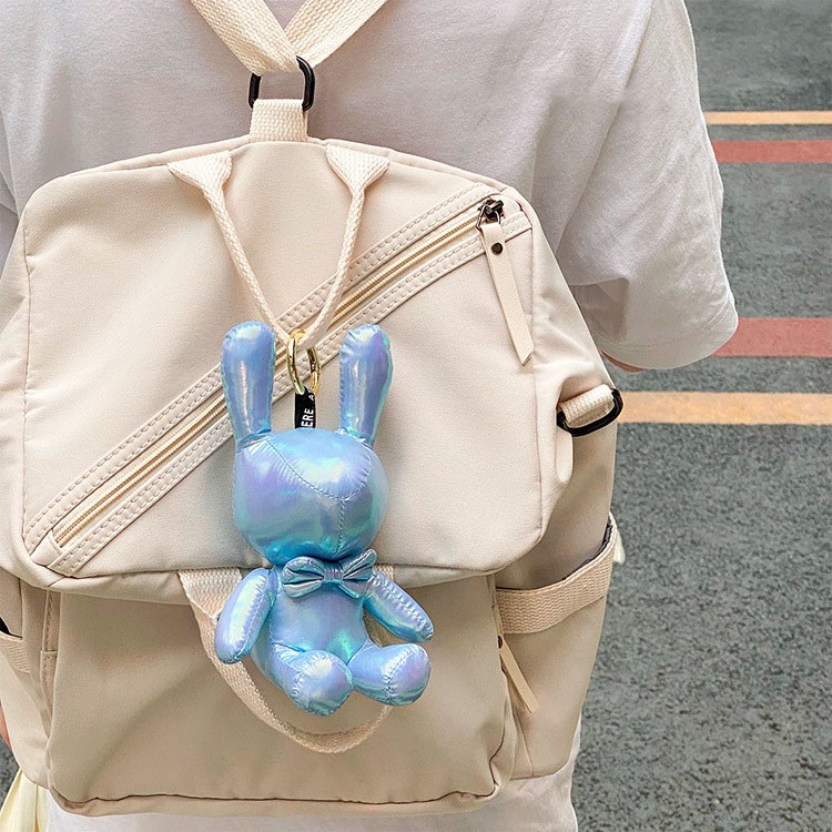 Móc khoá thỏ bông gấu bông da hologram phong cách unisex cá tính độc đáo treo balo túi xách cao cấp KinoShop
