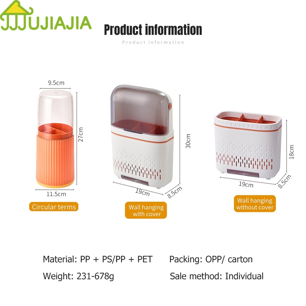 Hộp đựng đũa JUJIAJIA cấp thực phẩm ngăn chứa lớn chống bụi có rãnh thoát nước dán tường nhà bếp không cần khoan