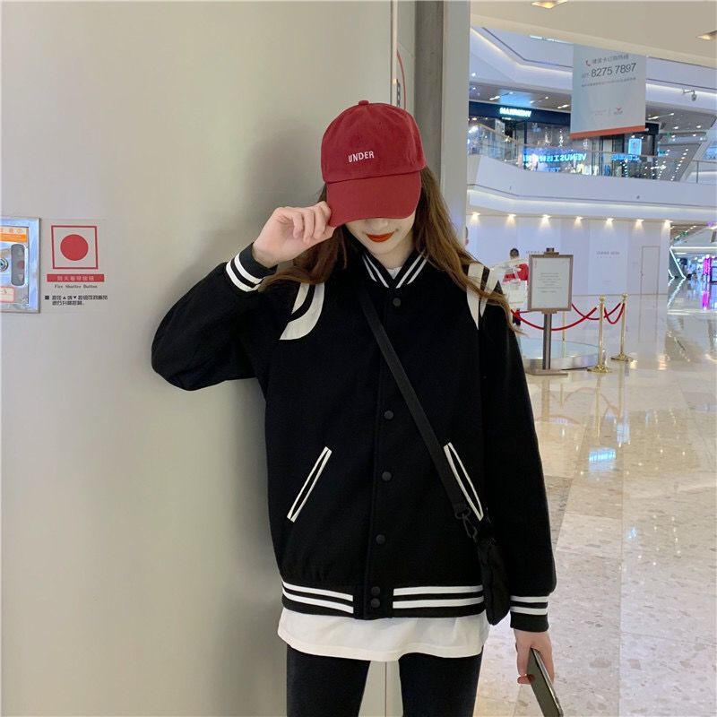 Áo khoác bóng chày dày dáng rộng thời trang thu đông mới 2021