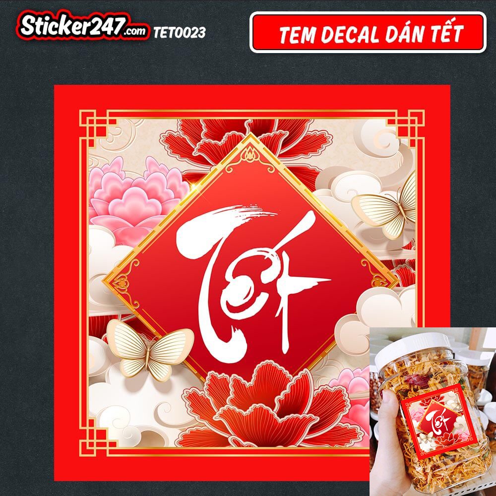 Tem Tết Decal Dán Tết Mẫu Hoa Văn Hình Vuông Tết Độc Đáo Bắt Mắt 🌈Freeship Decal chống nước, cắt sẵn, trang trí Tết