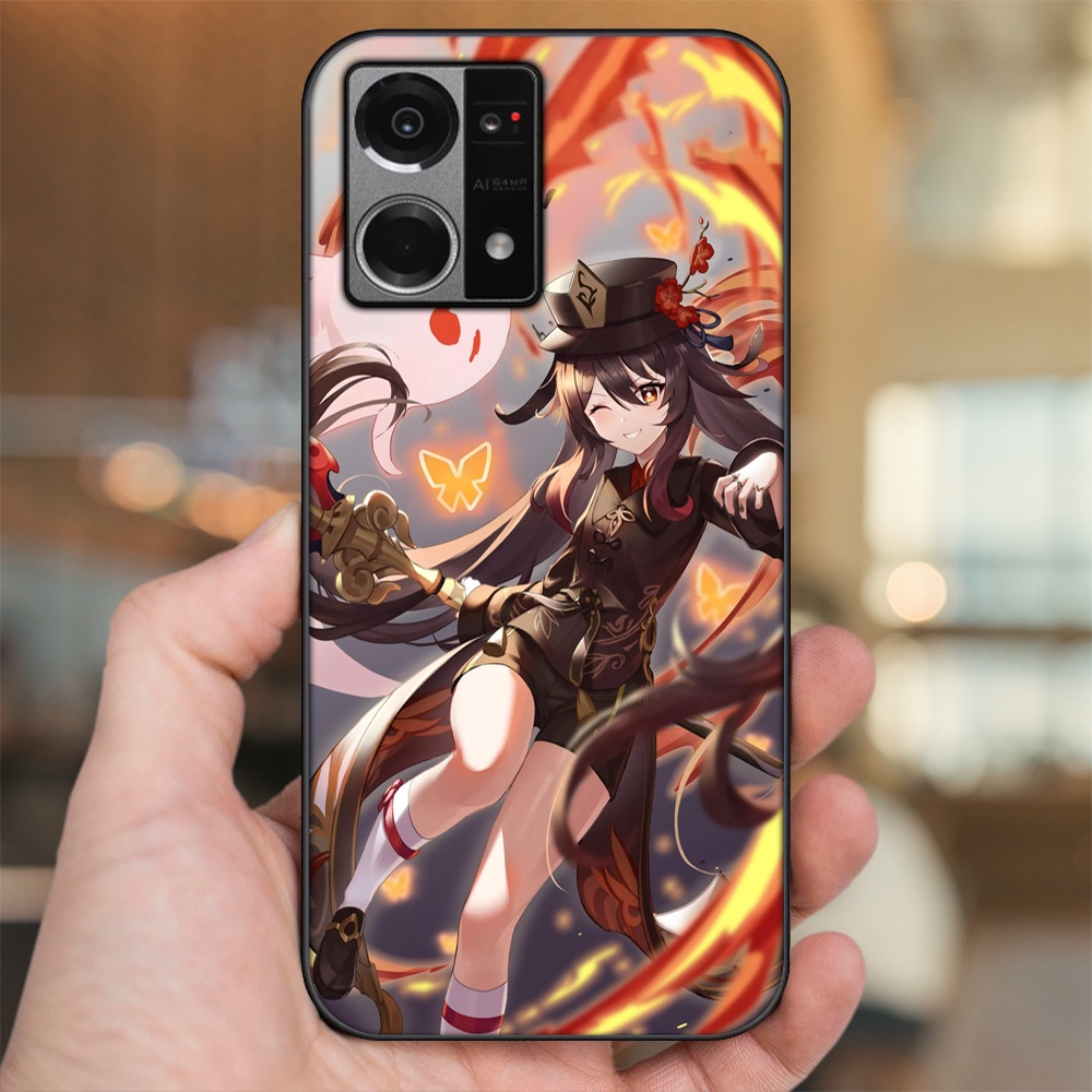 Ốp lưng Oppo Reno 7 4G viền đen in hình Hutao Genshin Impact
