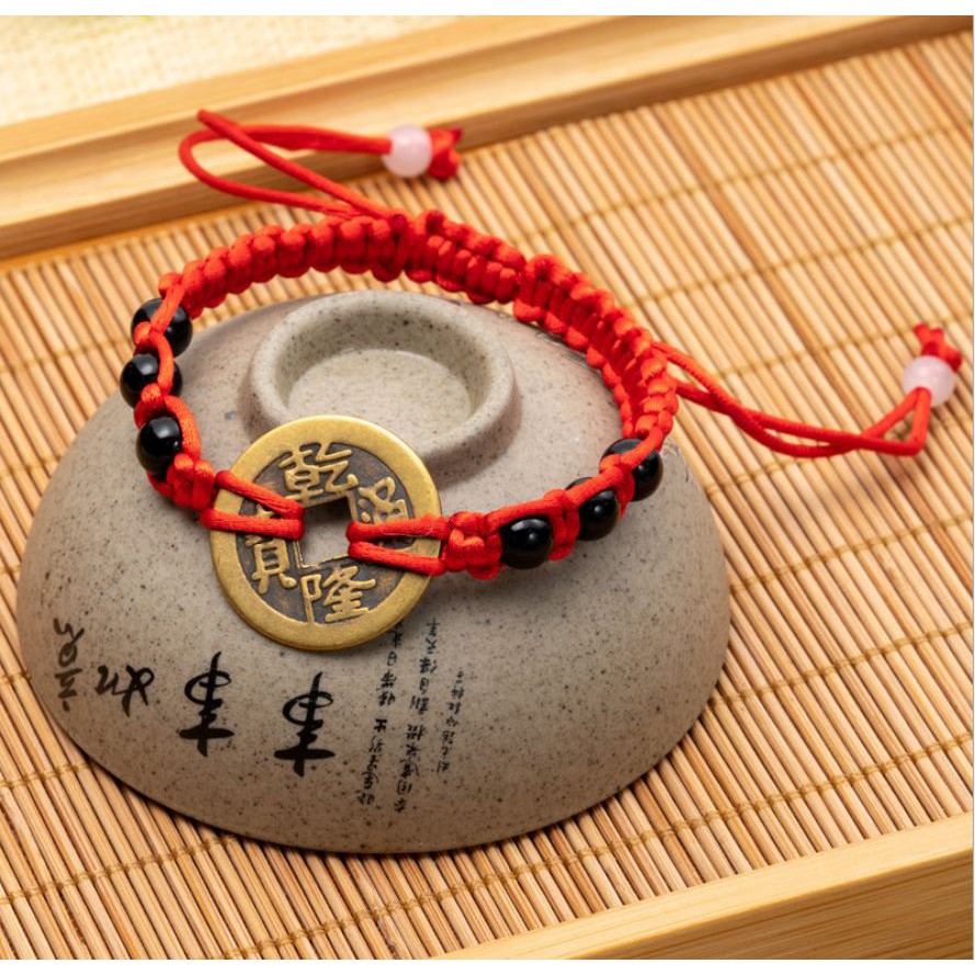 Vòng Tay EBI Chỉ Đỏ Dây Rút Charm Tiền Đồng Xu Mang Lại May Mắn Tiền Tài