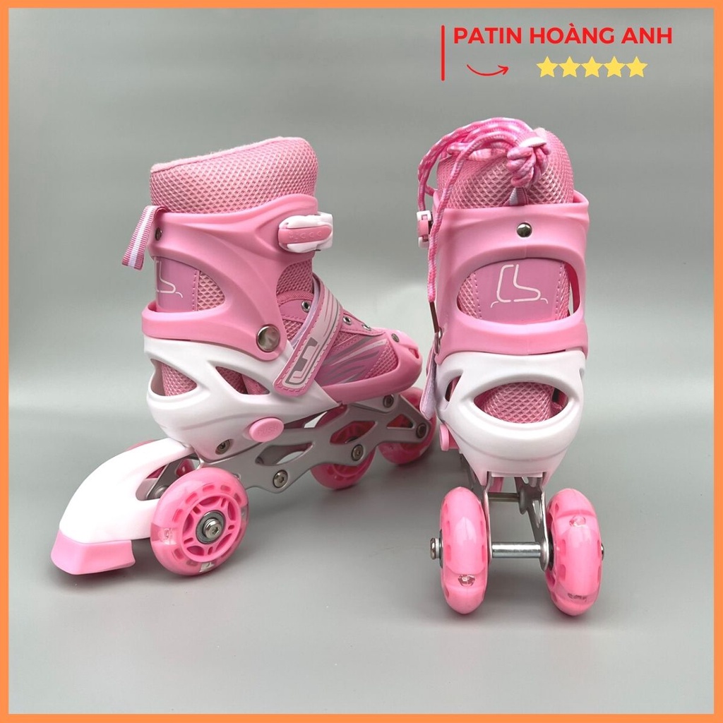 Giày trượt patin trẻ em chuyển bánh từ 1 hàng thành 2 hàng, 8 bánh sáng đèn sport, Giày điều chỉnh tăng giảm được size