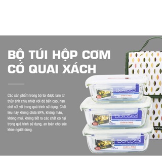 Bộ hộp cơm thuỷ tinh cao cấp locknlock và túi giữ nhiệt có quai xách