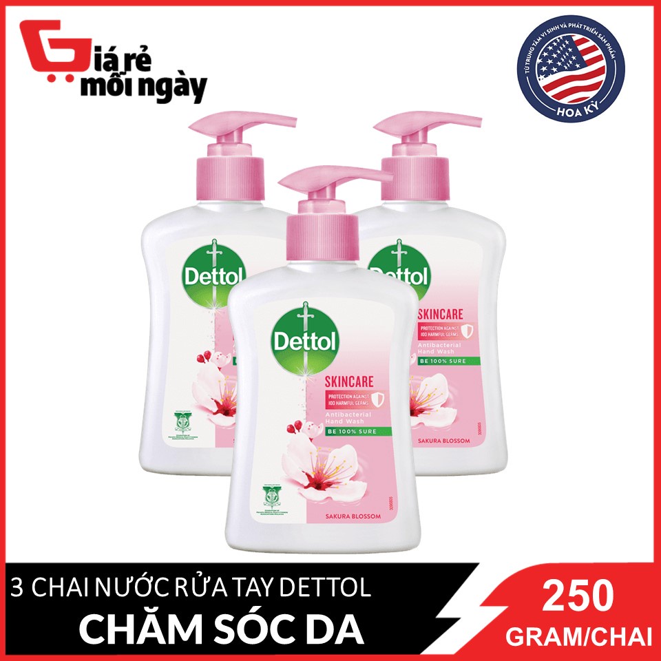 Combo 3 Nước Rửa Tay Dettol Khàng Khuẩn Chăm Sóc Da 250gx3