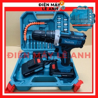 Máy khoan pin bắt bắn siết ốc vít bulong cầm tay mini Makita 36V súng 3 chức năng có búa giá rẻ, Tặng kèm 24 chi tiết
