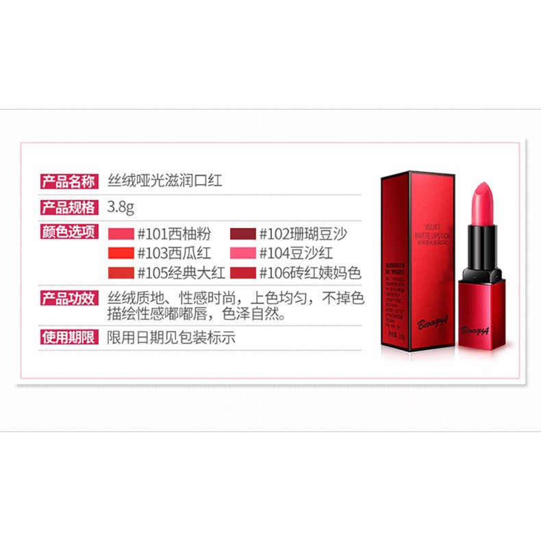 Son Lì BIOAQUA Velvet Matte Lipstick 3.8g | BigBuy360 - bigbuy360.vn