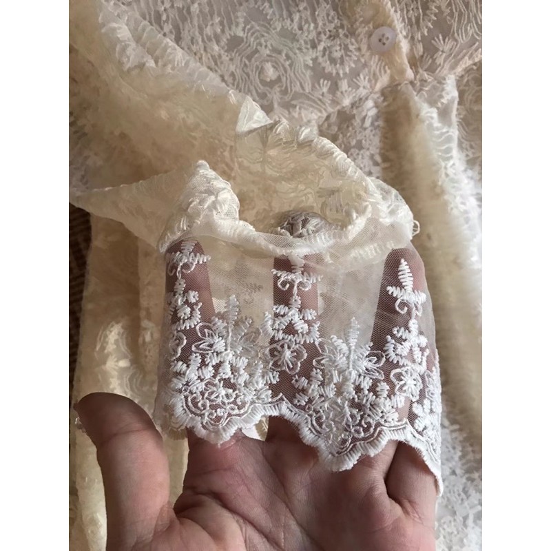 Váy ren cổ v dáng dài vintage / váy ren tiểu thư