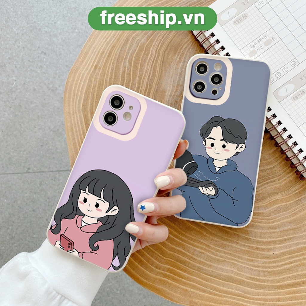 Ốp điện thoại viền vuông chống bẩn ngộ nghĩnh hài hước hoạt hình cặp đôi dễ thương ốp iPhone13/12/11Pro/Promax/X/XR/XS