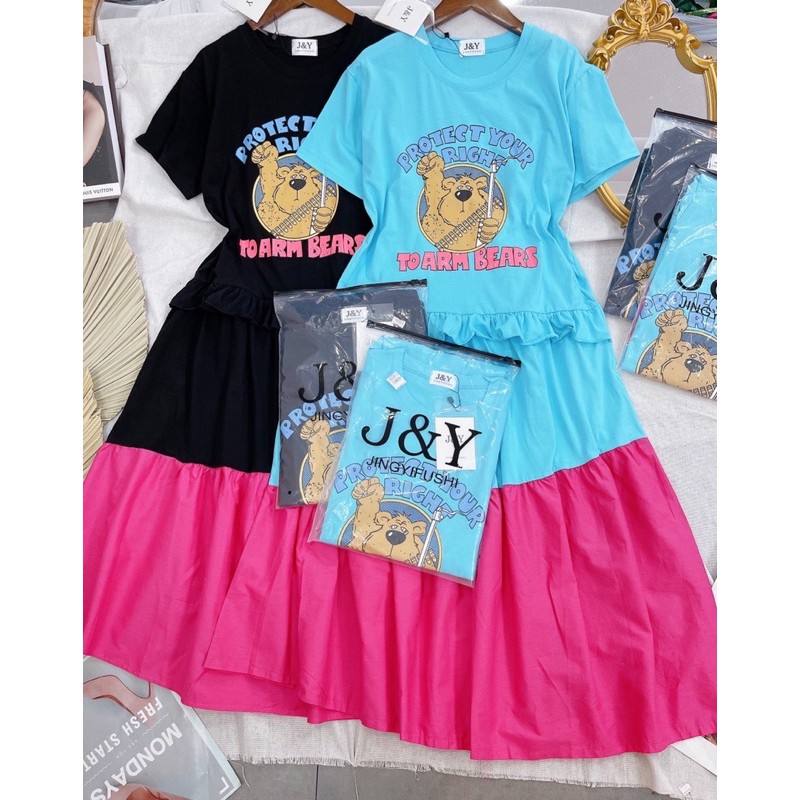 Đầm thun cotton phối màu , Đầm thun bèo phối màu cao cấp | BigBuy360 - bigbuy360.vn