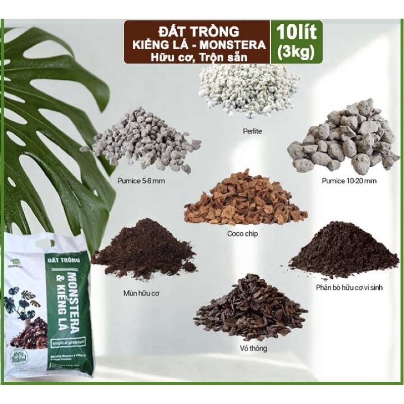 ĐẤT TRỒNG Monstera, kiểng lá, bao 10 lít , giá thể trộn sẵn, đầy đủ chất Tropical Premium