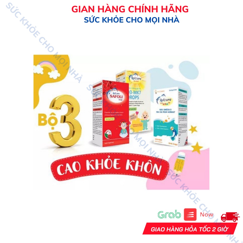 ComBo Bộ 3 Sản Phẩm Bổ Sung Vi Dưỡng Chất Cho Bé. Avisure DHa,Safoli Drop,Vitamin D3-Mk7