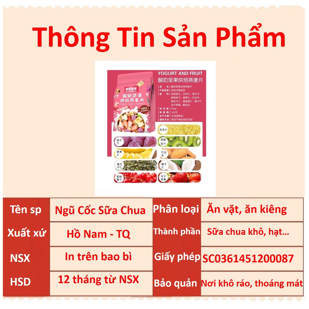 Ngũ Cốc Sữa Chua Trung Quốc 400g, có sữa chua khô, các loại quả và hạt, dùng ăn kiêng, giúp giữ dáng, đẹp da