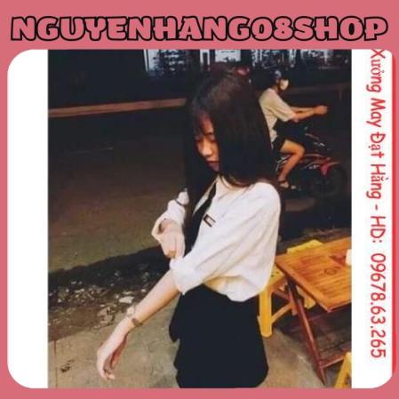 Áo sơ mi trắng Back to school kèm cà vạt, áo sơ mi nữ chất thô lụa đẹp loại 1 style Hàn Quốc dáng chuẩn