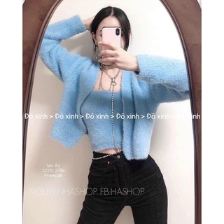 🍬 set áo len 2 món: cadigan + áo 2 dây đẹp xỉu c16 đô xinh 🍬