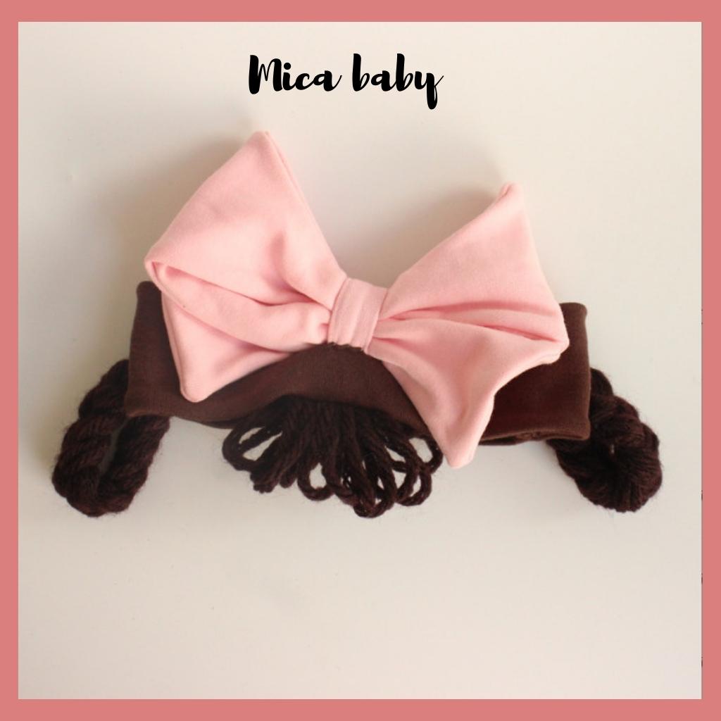 Băng đô, turban tóc giả nơ hồng lớn đáng yêu cho bé Mica baby BD50