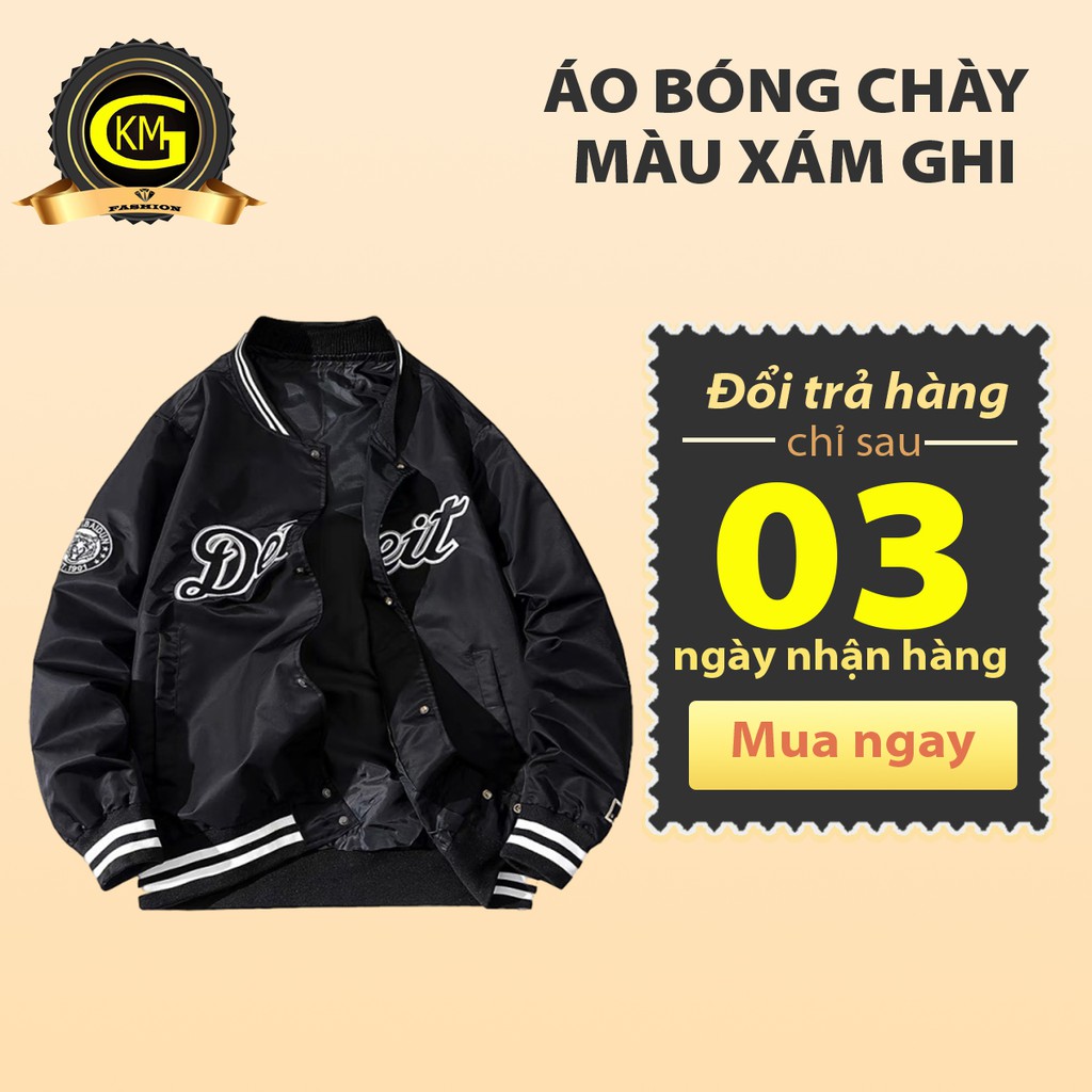 Áo bomber bóng chày chất vải bóng trẻ trung có khuy bấm