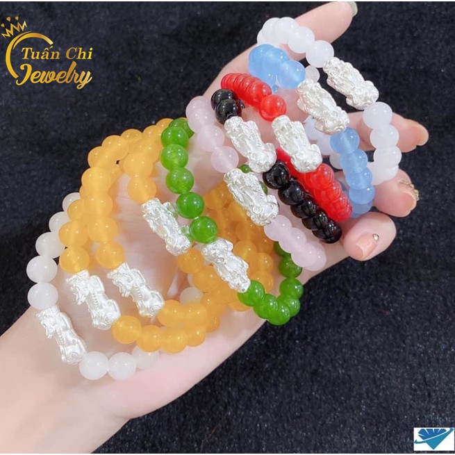 Lắc Tay Bạc BIG SALE Vòng Tay Đá Phong Thủy Đủ Màu Theo Mệnh Kết Hợp Tỳ Hưu Tài Lộc, May Mắn