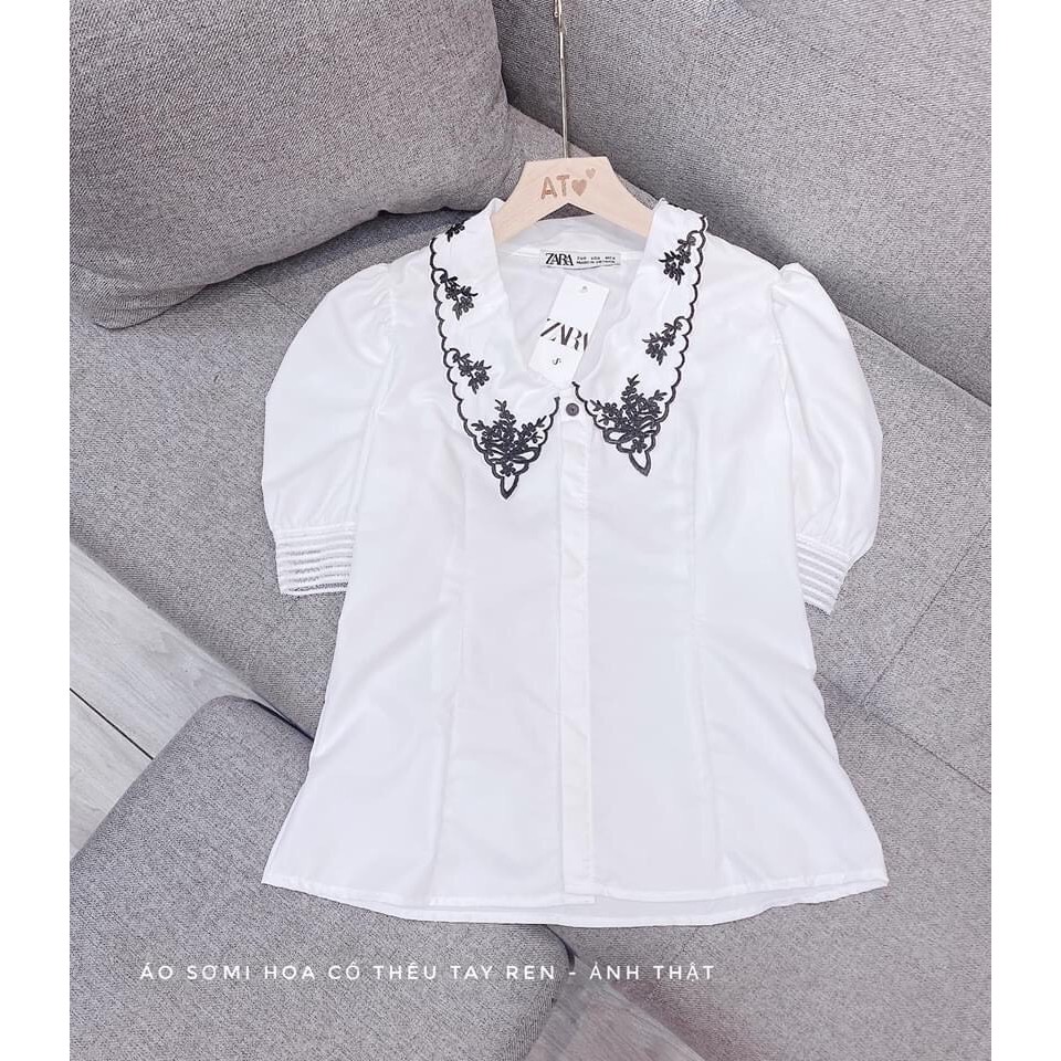 Áo Sơ Mi Cộc Tay Cổ Sen Thêu | BigBuy360 - bigbuy360.vn