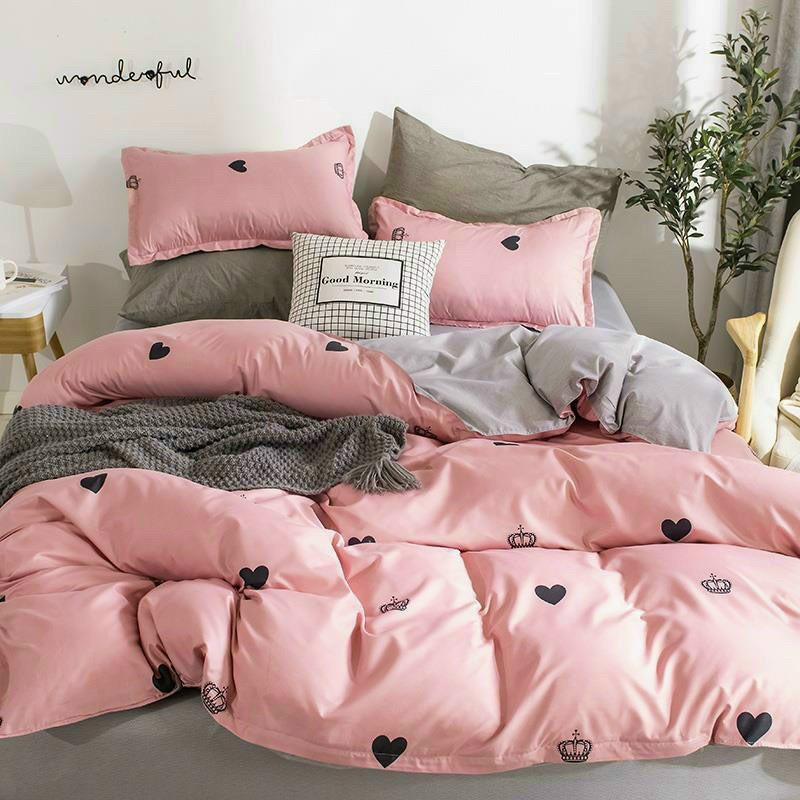 Bộ chăn ga gối Cotton poly M2T Bedding Tim vương miện, vỏ chăn mền, drap nệm và 2 vỏ gối | BigBuy360 - bigbuy360.vn