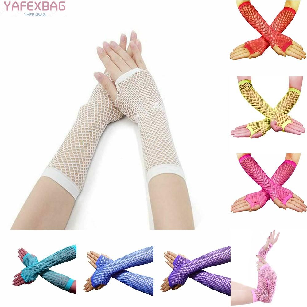 Neon Tone Long Fishnet Fingerless Elbow Sleeves Gloves Punk Costume 80s Style brand new and high quality